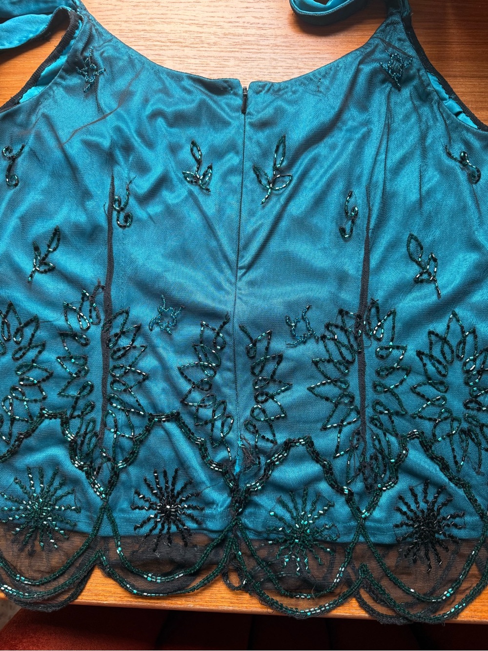 Marina Beaded Silk-Look Evening Tank | Vintage Y2K Teal | Size L - Picture 7 of 9